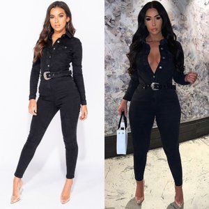 Long Sleeve Denim Jeans Bodycon Jumpsuit Playsuit